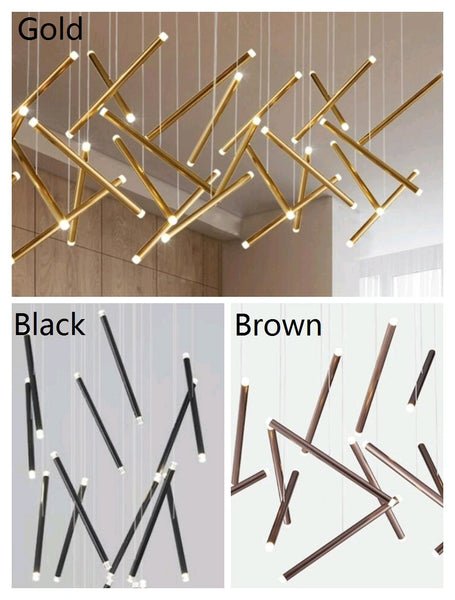 Whimsical Flora LED Chandelier in Black, Gold, and Brown - a luxurious modern decorative light fixture with a unique round tube design, perfect for enhancing living spaces in lofts and villas.