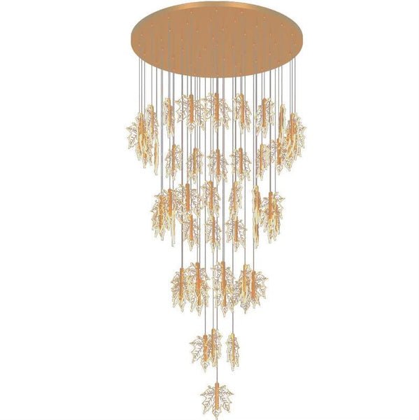 Contemporary Drummondii LED Staircase Chandelier by Lights of Scandinavia, inspired by the elegance of maple leaves, ideal for duplex building halls. Combines Nordic artistry with modern design and advanced LED technology to create an inviting ambiance.