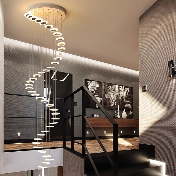 Lights of Scandinavia - Troglodyte - Modern lights rotating LED staircase chandelier living room hanging lamp Nordic restaurant duplex villa interior lighting