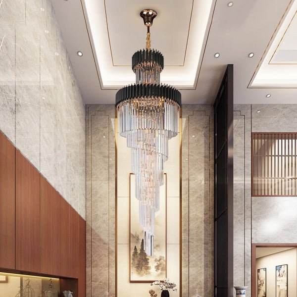 Lights of Scandinavia - Imperial - When only the best is good enough. Grand luxurious crystal chandelier suitable for staircases or grand lobbies. Stainless steel framework combined with high-grade K9 crystals and modern LED light sources. A modern heart encapsulated in a luxurious classic design. Imperial won't leave anyone indifferent. Luxury modern crystal chandelier for staircase Long loft black cristal light fixture villa lobby living room decor hang lighting