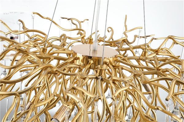 Lights of Scandinavia - ooze - "-What on earth is that majestic being hanging from the ceiling?"  Majestic crystal chandelier. Unique lighting for dining rooms, living areas, entrance halls, hotel areas, restaurants, etc.    K9 crystals with silver/gold metal plated aluminum frame. - A work of art.  2 sizes - 2 colors L120cm: L120xW50xH35cm, 12-25m2 L160cm: L160xW55xH35cm, 16kg, 15-30m2