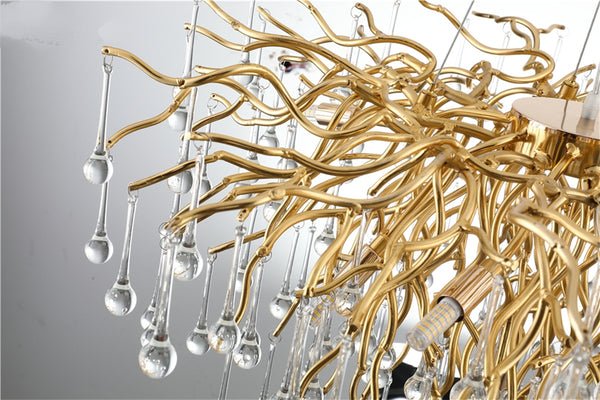 Lights of Scandinavia - ooze - "-What on earth is that majestic being hanging from the ceiling?"  Majestic crystal chandelier. Unique lighting for dining rooms, living areas, entrance halls, hotel areas, restaurants, etc.    K9 crystals with silver/gold metal plated aluminum frame. - A work of art.  2 sizes - 2 colors L120cm: L120xW50xH35cm, 12-25m2 L160cm: L160xW55xH35cm, 16kg, 15-30m2