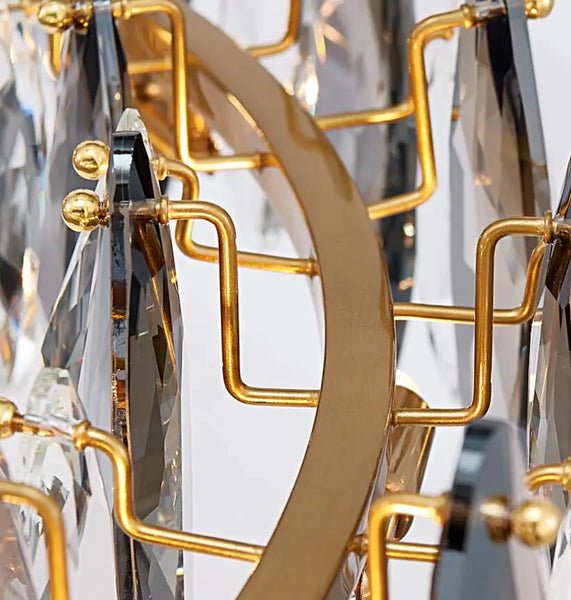 Serenity Crystal Chandelier with premium K9 crystals, semi-flush mount design, modern elegance, and soft ambient lighting for living room, dining area, or entryway. Features sparkling crystal accents and a sleek metal finish.