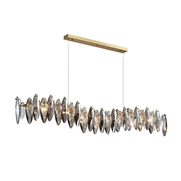 Serenity Crystal Chandelier with premium K9 crystals, semi-flush mount design, modern elegance, and soft ambient lighting for living room, dining area, or entryway. Features sparkling crystal accents and a sleek metal finish.