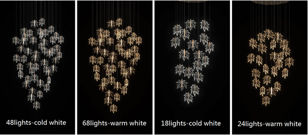 Contemporary Drummondii LED Staircase Chandelier by Lights of Scandinavia, inspired by the elegance of maple leaves, ideal for duplex building halls. Combines Nordic artistry with modern design and advanced LED technology to create an inviting ambiance.