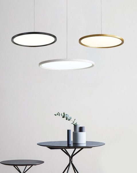 Lights of Scandinavia - Minimalist - Simple yet elegant pendant light. Minimalistic ultra-thin aluminum body and adjustable cord length of up to 150cm. Available in 3 sizes: 24W - Diameter 40cm, Height 5cm, 5-8m2 31W - Diameter 50cm, Height 5cm, 8-13m2 37W - Diameter 60cm, Height 5cm, 10-15m2