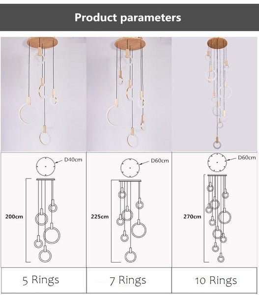 Lights of Scandinavia - Halo - Wood acrylic lighting design chandelier pendant LED light source. Stair case lighting.